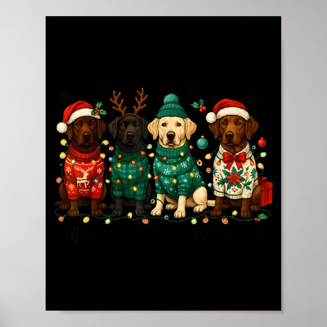 Merry Christmas Labrador Dog Retro Xmas Puppy Men  Poster (Vorne)