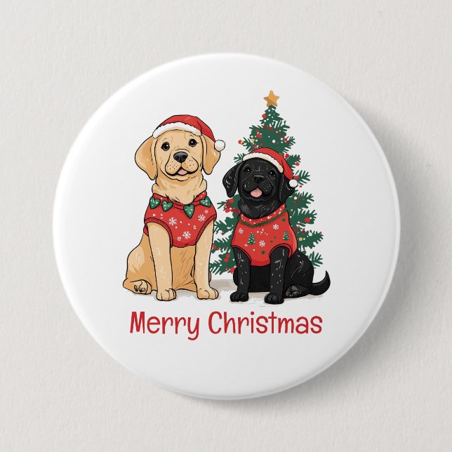 Merry Christmas Labrador Retriever Dogs Button (Vorderseite)