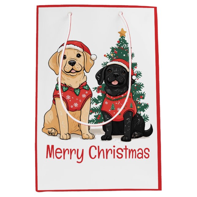 Merry Christmas Labrador Retriever Dogs Mittlere Geschenktüte (Vorderseite)