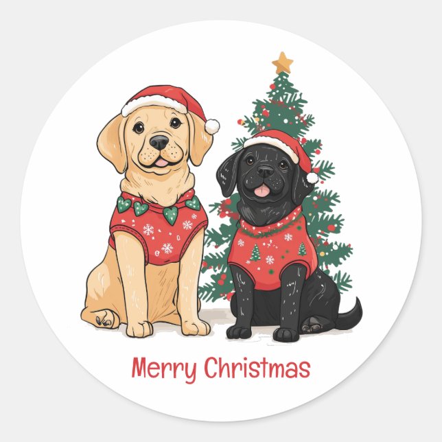 Merry Christmas Labrador Retriever Dogs Runder Aufkleber (Vorderseite)