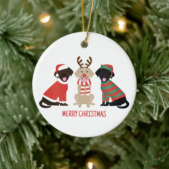 Merry Christmas Labrador Retriever Hunde Keramik Ornament (Baum)