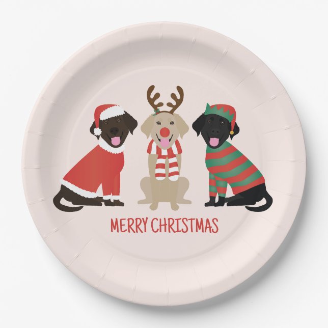 Merry Christmas Labrador Retriever Hunde Pappteller (Vorderseite)