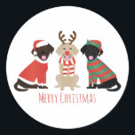 Merry Christmas Labrador Retriever Hunde Runder Aufkleber<br><div class="desc">Niedliche Abbildung von drei Labrador Retrievers in Weihnachtsbekleidung.</div>
