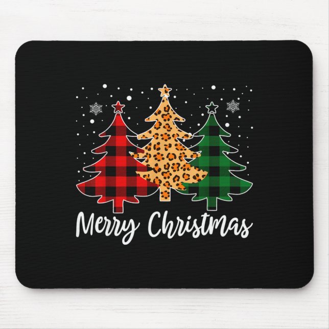Merry Christmas Leopard Buffalo Plaid Christmas Tr Mousepad (Vorne)