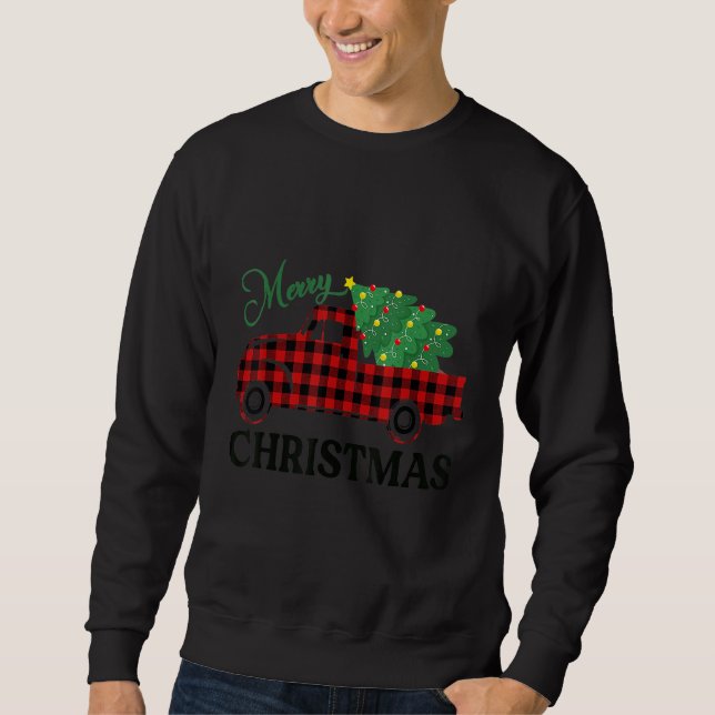 Merry Christmas Leopard Buffalo Truck Tree Red Pla Sweatshirt (Vorderseite)