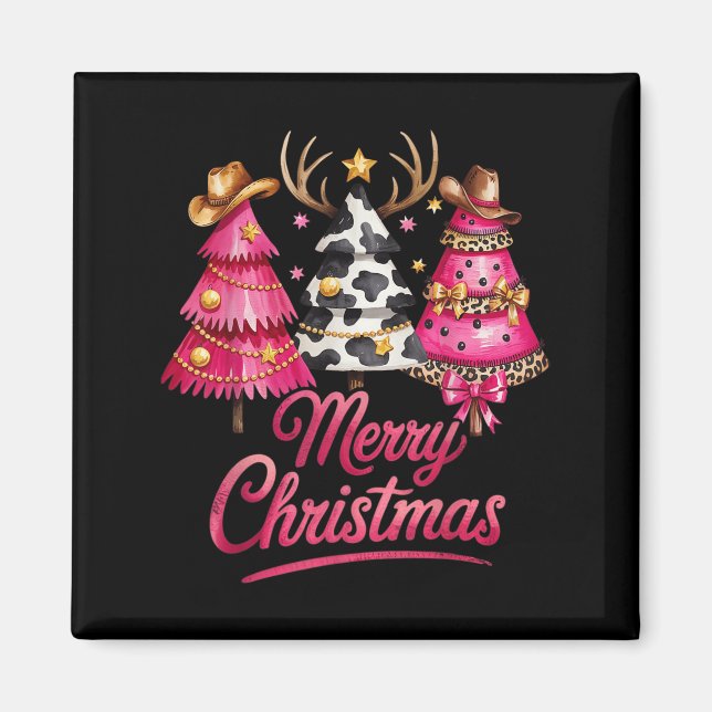 Merry Christmas Leopard Cowhide Nk Xmas Tree Rodeo Magnet (Vorne)
