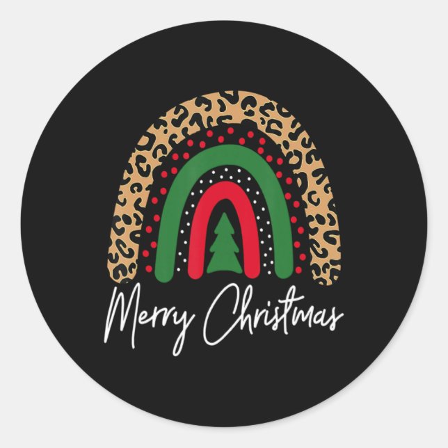 Merry Christmas Leopard Rainbow Pajamas Xmas Teach Runder Aufkleber (Vorderseite)