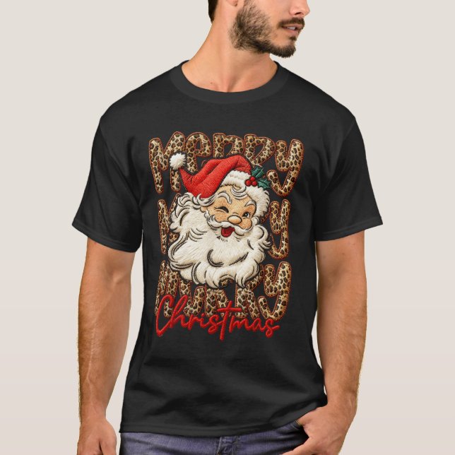 Merry Christmas Leopard Santa Hat Cheetah Xmas Paj T-Shirt (Vorderseite)