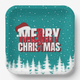 Merry Christmas lettering white green Pappteller
