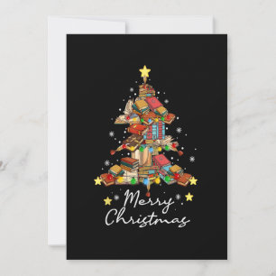 Merry Christmas Library Tree Book Reading Lover Li Einladung