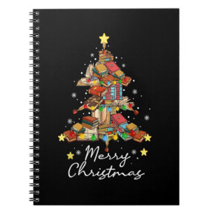 Merry Christmas Library Tree Book Reading Lover Li Notizblock