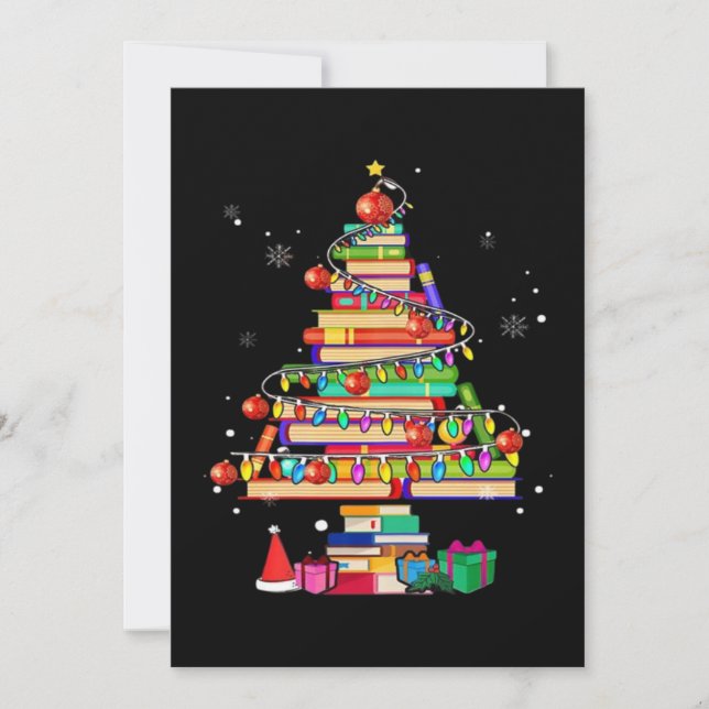 Merry Christmas Library Tree Einladung (Vorderseite)