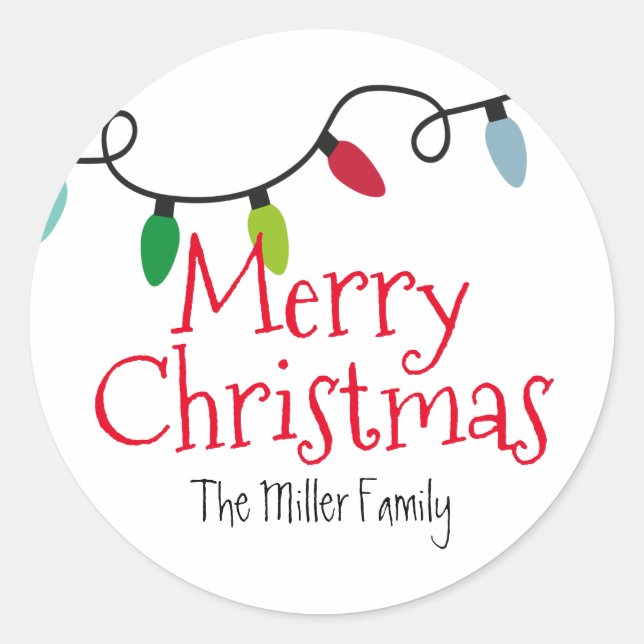 Merry Christmas Lights Custom Runder Aufkleber (Vorderseite)