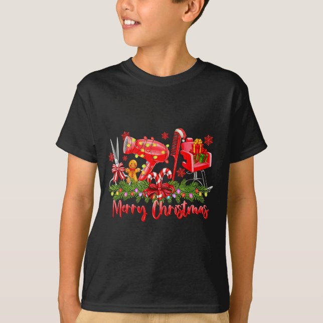 Merry Christmas Lights Hairstylist Tool Hairdresse T-Shirt (Vorderseite)