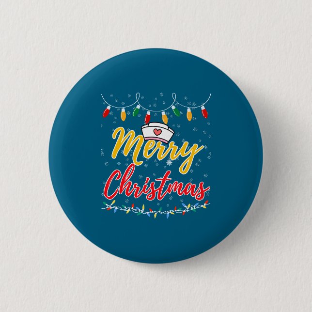Merry Christmas Lights Nurse Hat Xmas Funny Nurse  Button (Vorderseite)