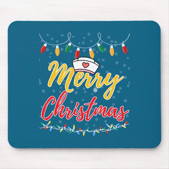 Merry Christmas Lights Nurse Hat Xmas Funny Nurse  Mousepad (Vorne)
