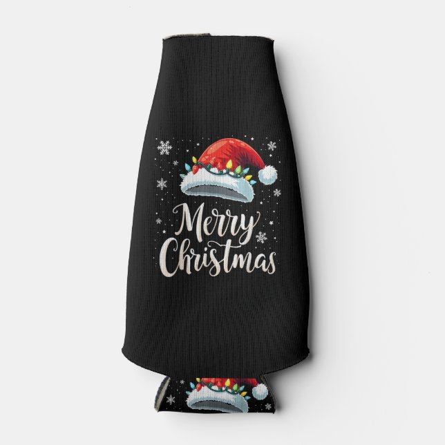 Merry Christmas Lights Red Santa Hat Tree Family Flaschenkühler (Vorderseite)