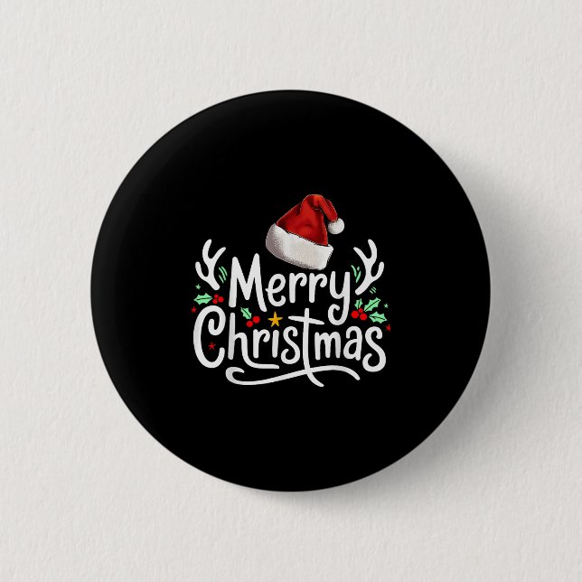 Merry Christmas Lights Red Santa Hat Xmas Family  Button (Vorderseite)