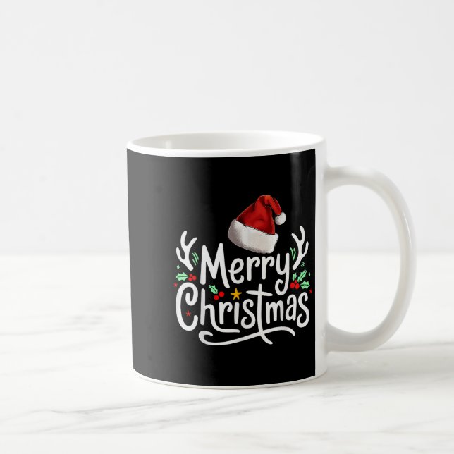 Merry Christmas Lights Red Santa Hat Xmas Family  Kaffeetasse (Rechts)