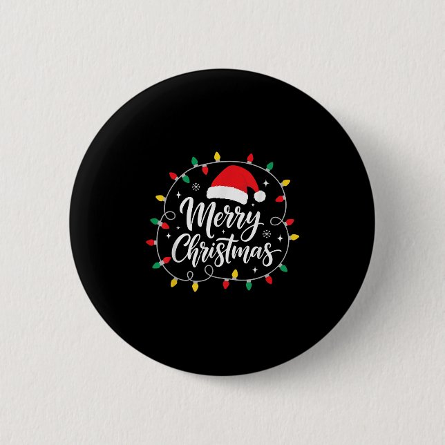 Merry Christmas Lights Red Santa Hat Xmas Family M Button (Vorderseite)