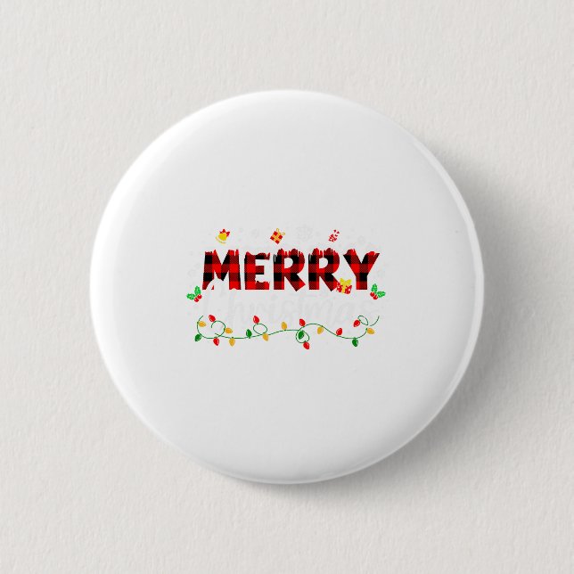 Merry Christmas Lights Red Santa Hat Xmas Family M Button (Vorderseite)