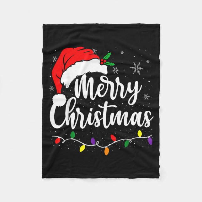 Merry Christmas Lights Red Santa Hat Xmas Family M Fleecedecke (Vorderseite)