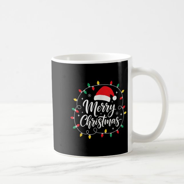 Merry Christmas Lights Red Santa Hat Xmas Family M Kaffeetasse (Rechts)