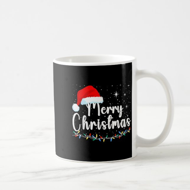 Merry Christmas Lights Red Santa Hat Xmas Family M Kaffeetasse (Rechts)