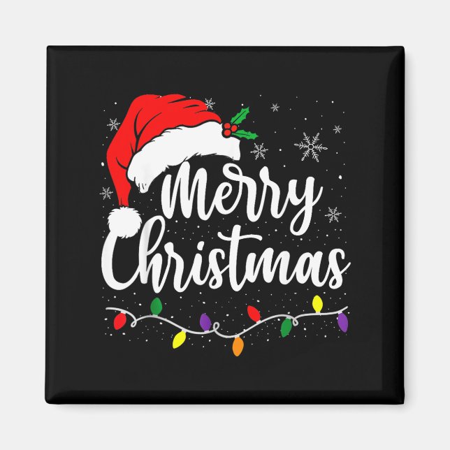 Merry Christmas Lights Red Santa Hat Xmas Family M Magnet (Vorne)