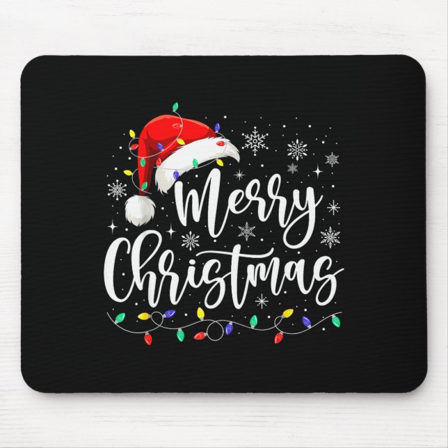 Merry Christmas Lights Red Santa Hat Xmas Family M Mousepad (Vorne)