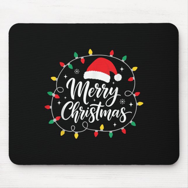 Merry Christmas Lights Red Santa Hat Xmas Family M Mousepad (Vorne)