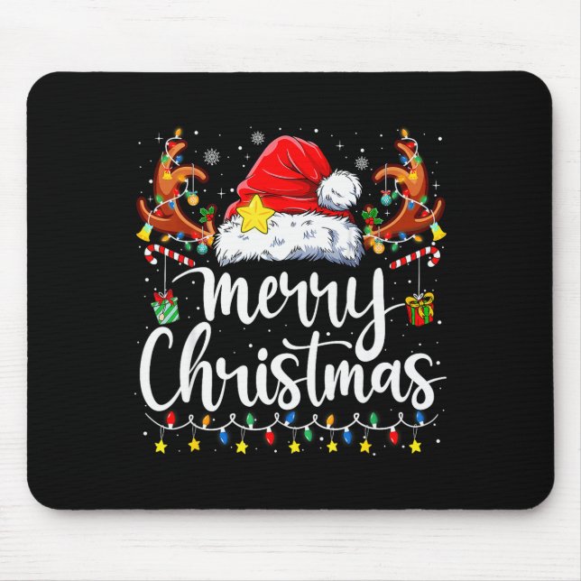 Merry Christmas Lights Red Santa Hat Xmas Family M Mousepad (Vorne)