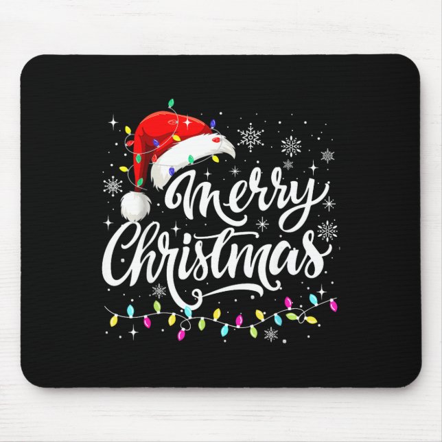 Merry Christmas Lights Red Santa Hat Xmas Family M Mousepad (Vorne)