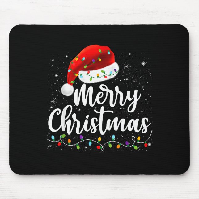 Merry Christmas Lights Red Santa Hat Xmas Family M Mousepad (Vorne)