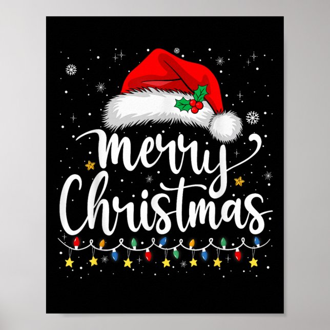 Merry Christmas Lights Red Santa Hat Xmas Family M Poster (Vorne)