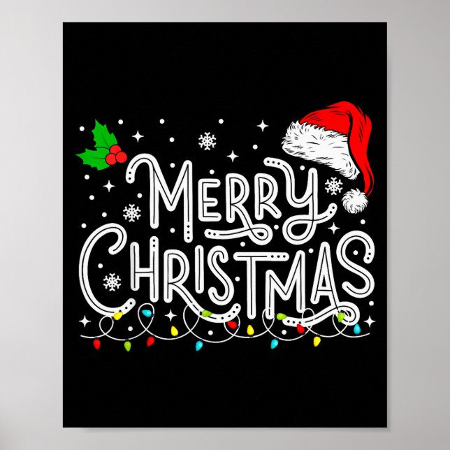 Merry Christmas Lights Red Santa Hat Xmas Family M Poster (Vorne)