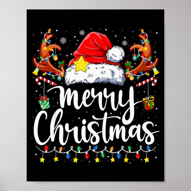 Merry Christmas Lights Red Santa Hat Xmas Family M Poster (Vorne)