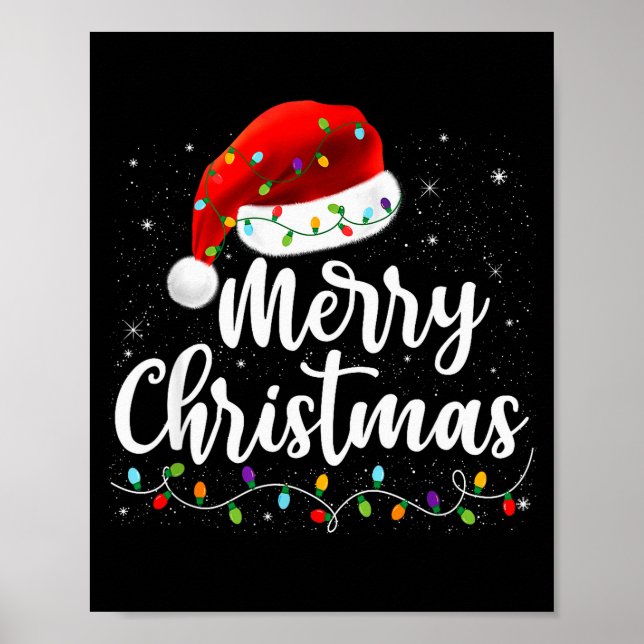 Merry Christmas Lights Red Santa Hat Xmas Family M Poster (Vorne)