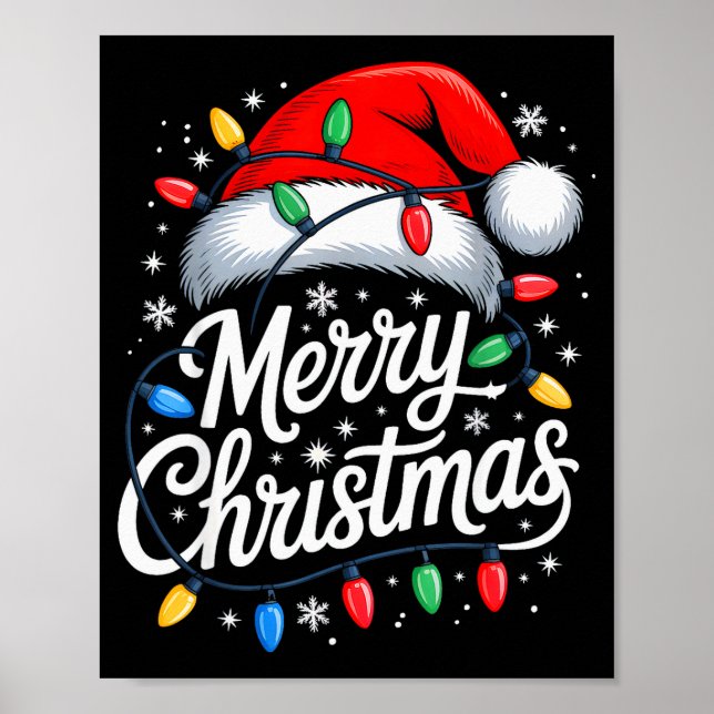 Merry Christmas Lights Red Santa Hat Xmas Family M Poster (Vorne)