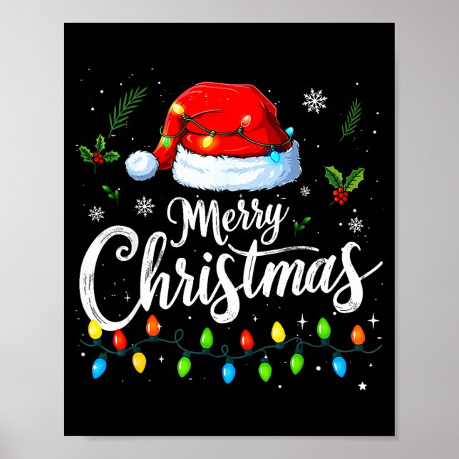 Merry Christmas Lights Red Santa Hat Xmas Family M Poster (Vorne)