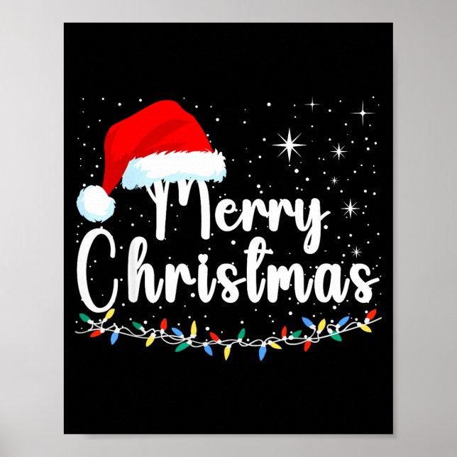 Merry Christmas Lights Red Santa Hat Xmas Family M Poster (Vorne)