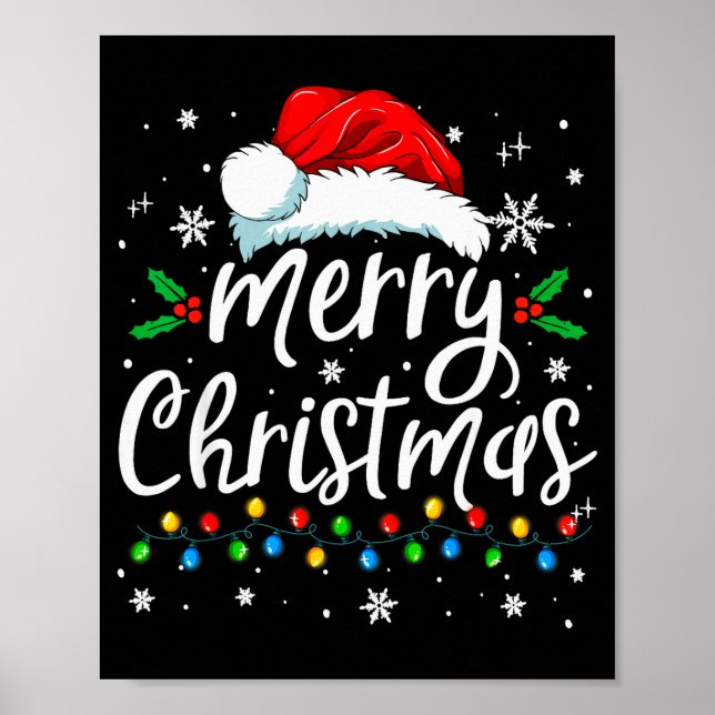Merry Christmas Lights Red Santa Hat Xmas Family M Poster (Vorne)
