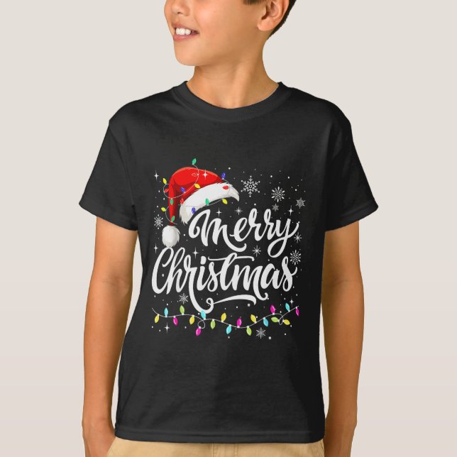 Merry Christmas Lights Red Santa Hat Xmas Family M T-Shirt (Vorderseite)