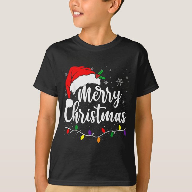 Merry Christmas Lights Red Santa Hat Xmas Family M T-Shirt (Vorderseite)