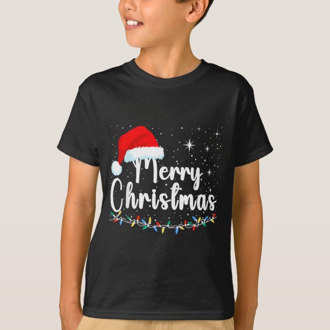 Merry Christmas Lights Red Santa Hat Xmas Family M T-Shirt (Vorderseite)