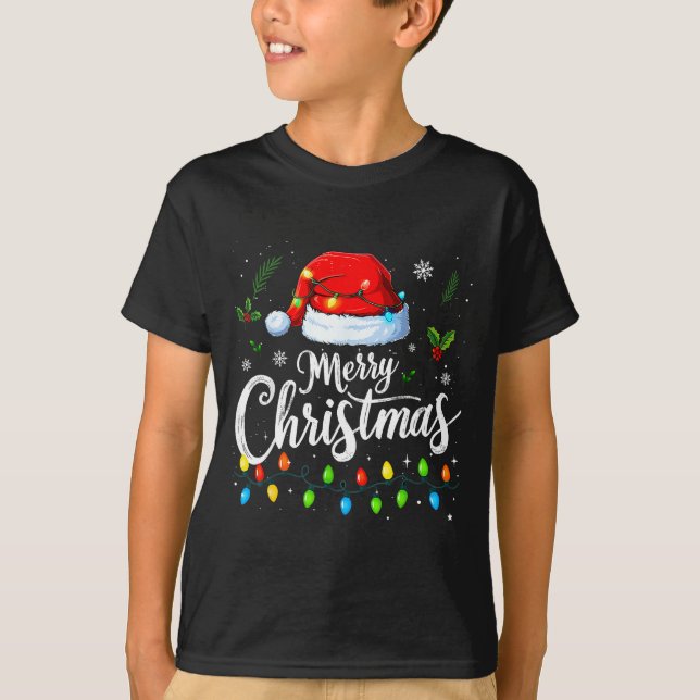 Merry Christmas Lights Red Santa Hat Xmas Family M T-Shirt (Vorderseite)