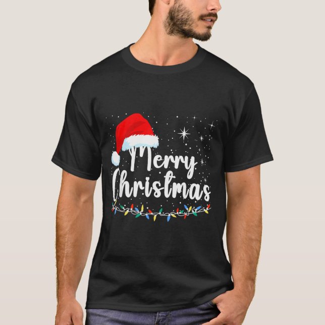 Merry Christmas Lights Red Santa Hat Xmas Family M T-Shirt (Vorderseite)