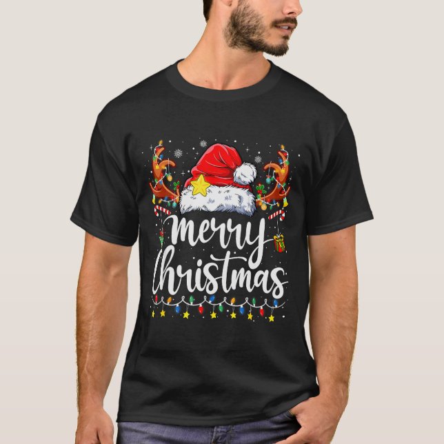Merry Christmas Lights Red Santa Hat Xmas Family M T-Shirt (Vorderseite)