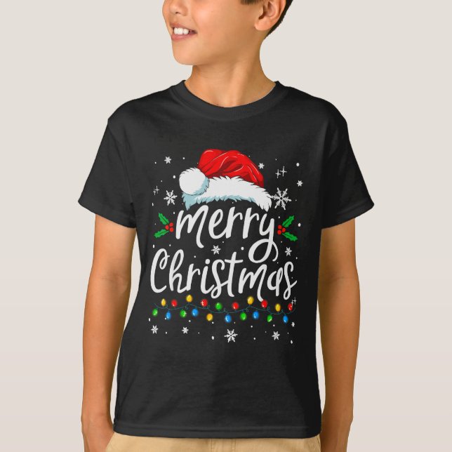 Merry Christmas Lights Red Santa Hat Xmas Family M T-Shirt (Vorderseite)