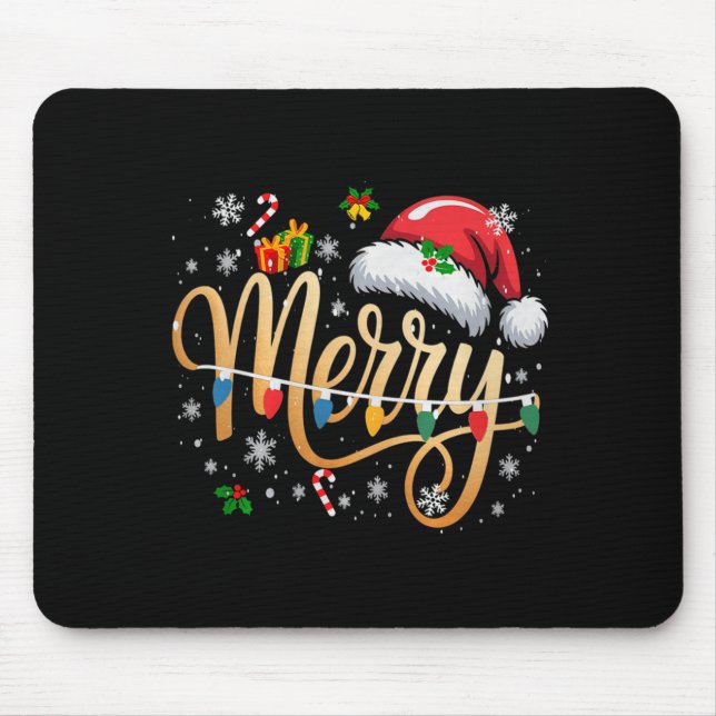 Merry Christmas Lights Red Santa Hat Xmas Men Wome Mousepad (Vorne)